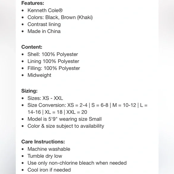 NWOT Kenneth Cole Khaki Brown Quilted Anorak Jacket - Picture 9 of 15